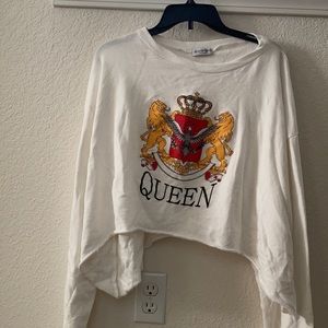 Fashion Nova White Crop Long Sleeve Queen Shirt